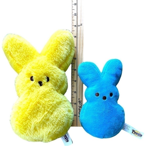PEEPS 9” & 6” Yellow & Blue Peeps Bunny Plush Easter Stuffed Plush Fuzzy Animal - Picture 2 of 3